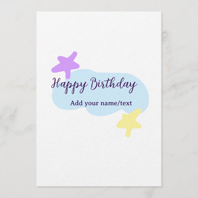 Invitación Pastel blue clouds stars purple happy birthday nam (Anverso)