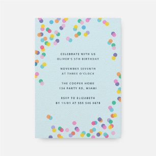 Invitación Pastel Blue Colorful Confetti Niños Fiesta de cump