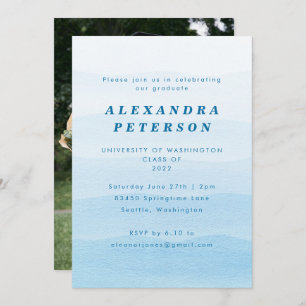 Invitación Pastel Blue Dip Dye Ombre Foto Partido de Graduaci