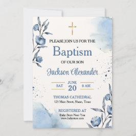 Invitación Pastel Blue Floral Baptismo