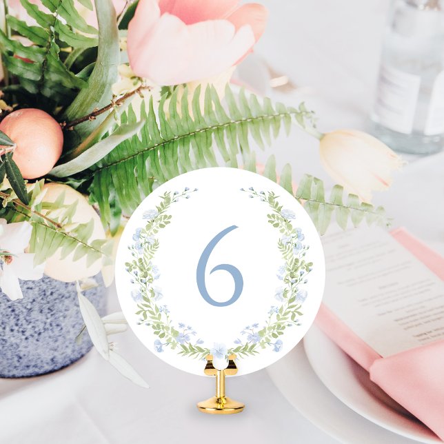 Invitación Pastel Blue Floral Wreath Whimsical Table Number (Subido por el creador)