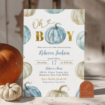 Pastel Blue Gold Oh Boy Pumpkin Baby Shower