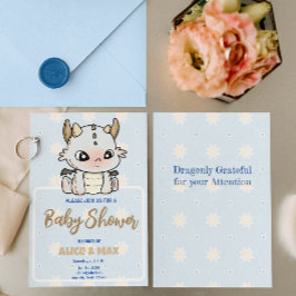 Invitación Pastel Blue Gray Baby Dragon Baby Shower