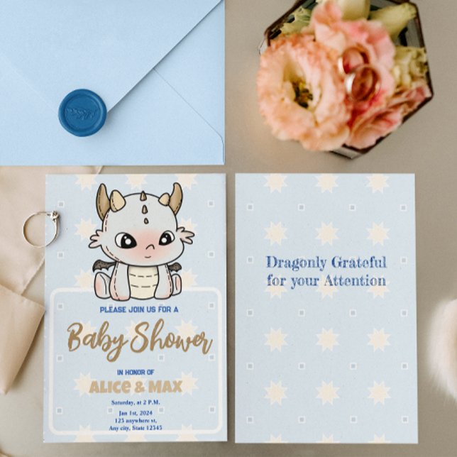 Invitación Pastel Blue Gray Baby Dragon Baby Shower (Subido por el creador)