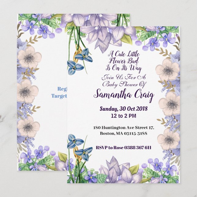 Invitación Pastel Blue Little Flower Bud Floral Baby Shower (Anverso / Reverso)