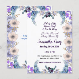 Invitación Pastel Blue Little Flower Bud Lilac Baby Shower