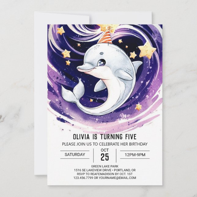 Invitación Pastel Blue Ocean Dolphin Birthday (Anverso)