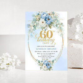 Invitación Pastel Blue Peony Gold 60th Birthday Invitation
