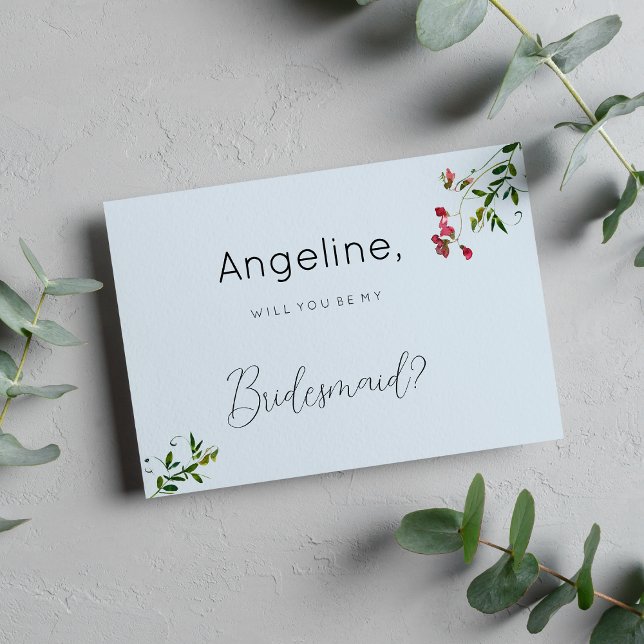 Invitación Pastel blue pink red green flowers Bridesmaid (Pastel blue pink red green flowers Bridesmaid)