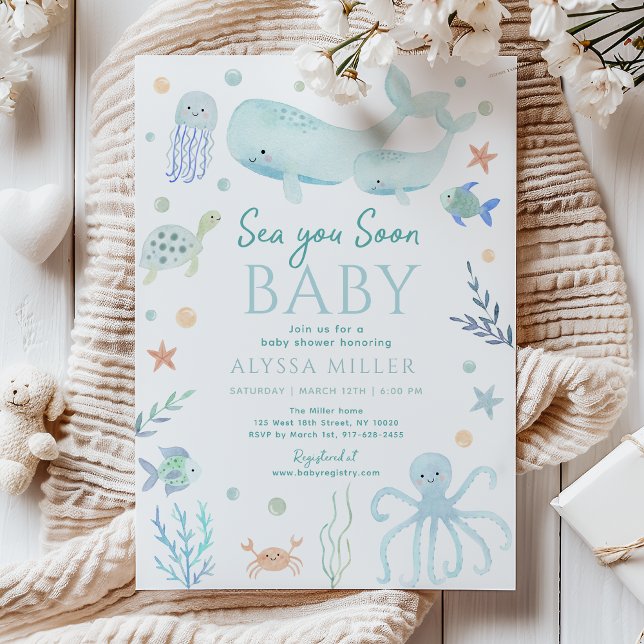 Invitación Pastel Blue Sea You Soon Under the Sea Baby Shower (Subido por el creador)