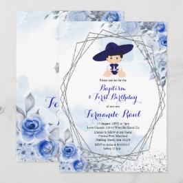 Invitación Pastel Blue Silver Fiesta Boy Baptism Cumpleaños