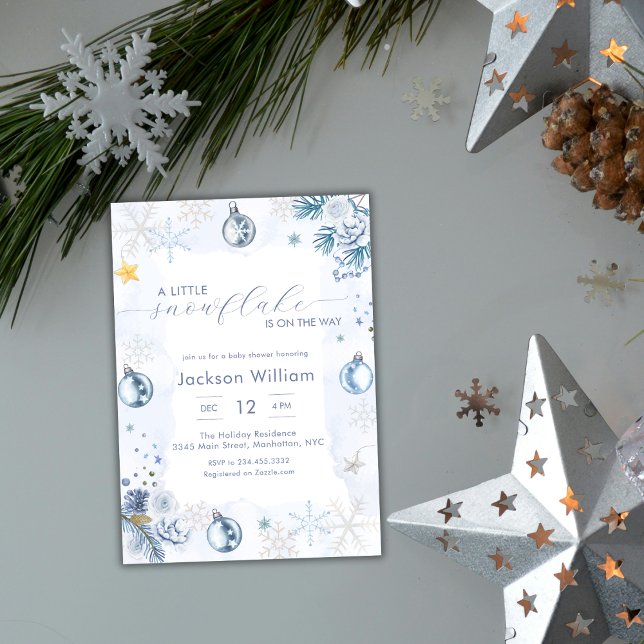 Invitación Pastel Blue Snowflake Floral Winter Baby Shower (Pastel Blue Snowflake Floral Winter Baby Shower Invitation)