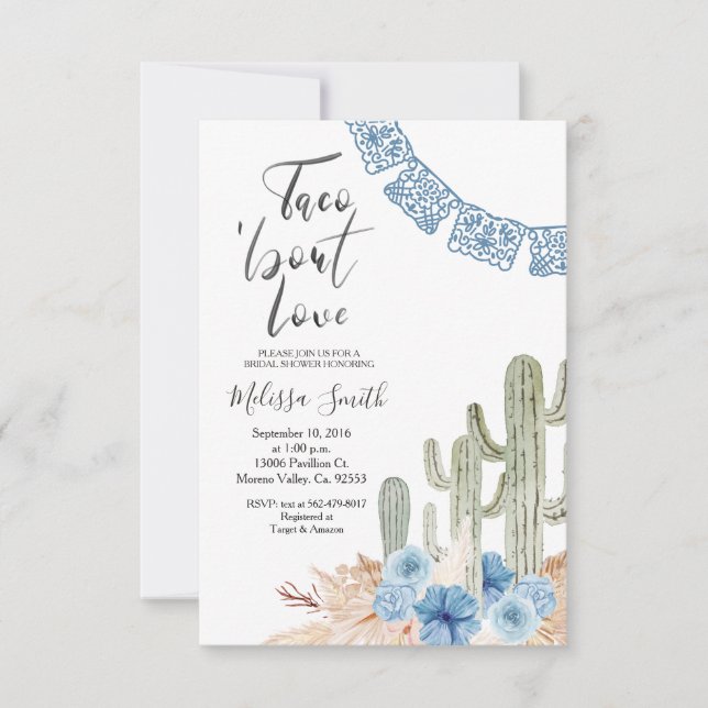 Invitación Pastel Blue Taco 'bout Love Bridal Shower Floral (Anverso)