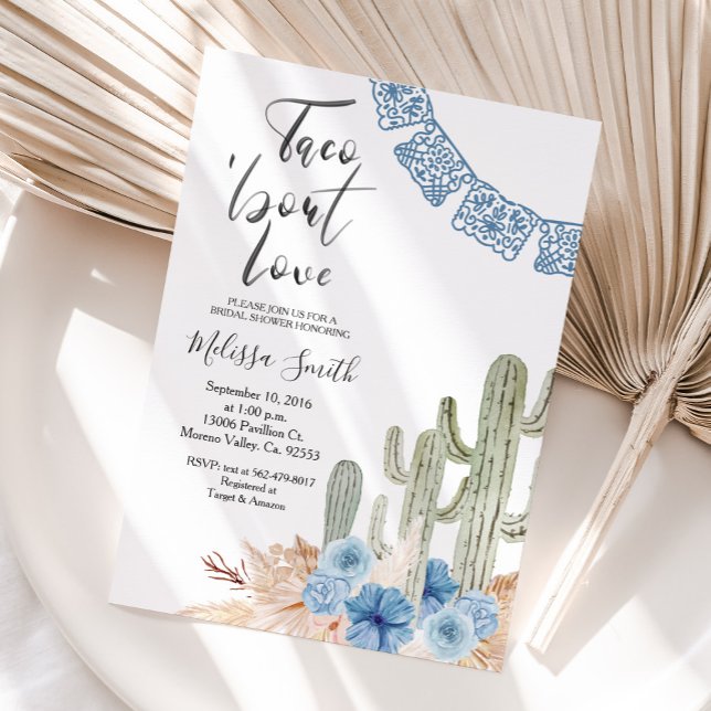 Invitación Pastel Blue Taco 'bout Love Bridal Shower Floral (Subido por el creador)