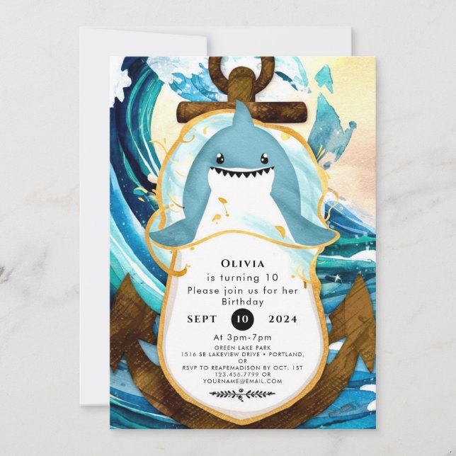Invitación Pastel Blue Whimsical Sharthday Birthday (Anverso)