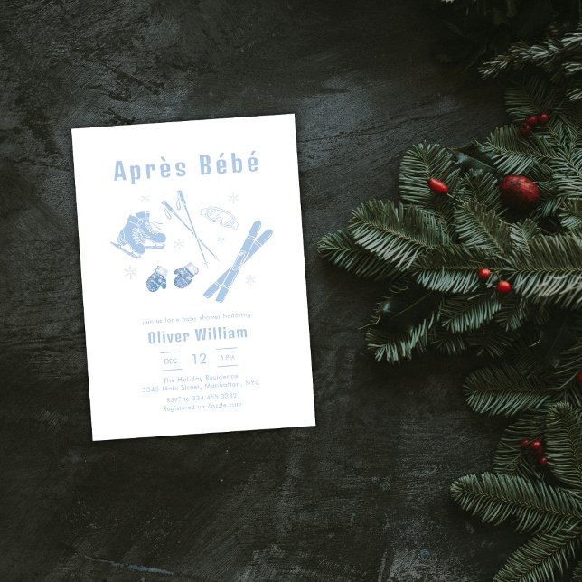 Invitación Pastel Blue Winter Après Bébé Ski Baby Shower   (Pastel Blue Winter Après Bébé Ski Baby Shower Invitation)