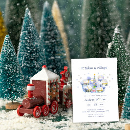 Invitación Pastel Blue Winter It Take A Village Baby Shower