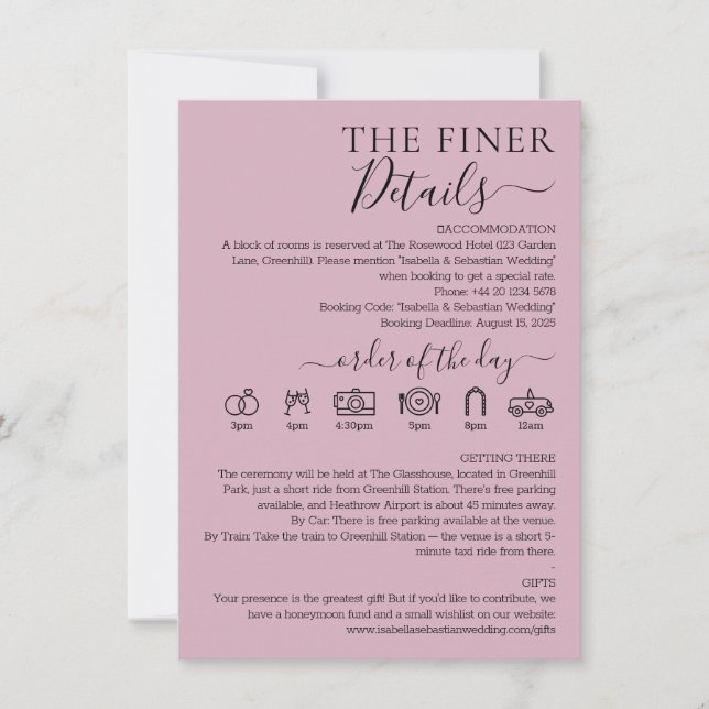 Invitación Pastel Blush Pink Wedding Finer Details (Anverso)