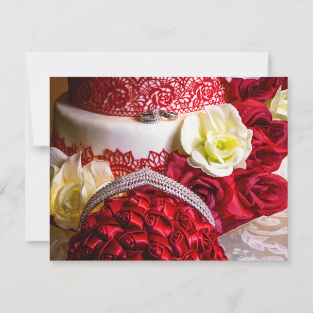 Invitación Pastel boda con Bouquet y Anillos (Anverso)