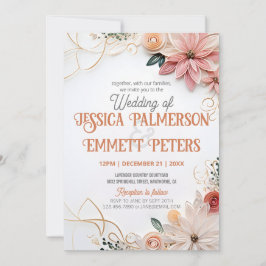 Invitación Pastel Boda Floral Verdor Papel de marco Quillin