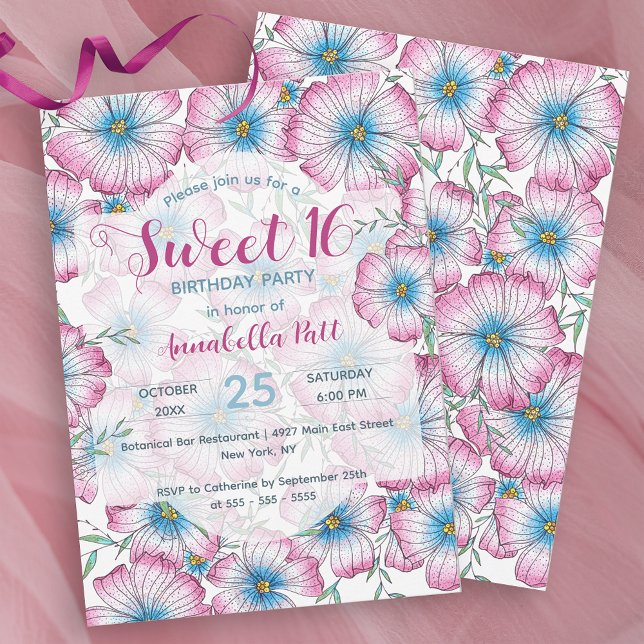 Invitación Pastel Bohemio Floral Azul Dulce Azul Rosa 16 (Subido por el creador)