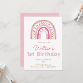 Invitación Pastel Boho Arcoiris Chica Minimalista Primer cump
