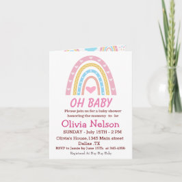 Invitación Pastel Boho Arcoiris Con Corazones Oh Baby Shower