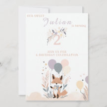 Pastel Boho Baby Fox y Balloons Cumpleaños