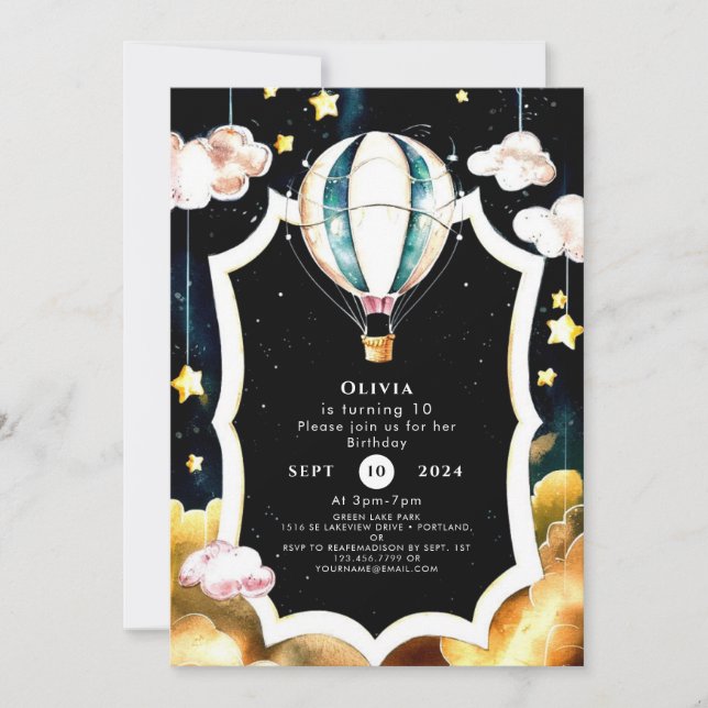 Invitación Pastel Boho Balón de aire caliente Cumpleaños (Anverso)