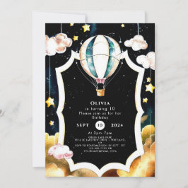 Invitación Pastel Boho Balón de aire caliente Cumpleaños