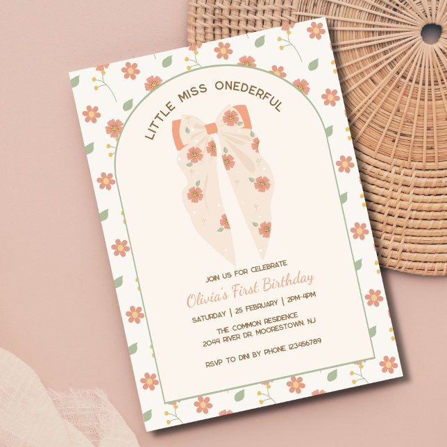 Invitación Pastel Boho Bow Cumpleaños Bash (Subido por el creador)