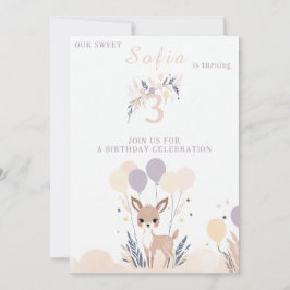 Invitación Pastel Boho Fawn y los globos Cumpleaños