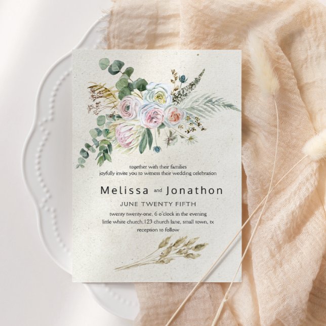 Invitación Pastel Boho Neutral Boda Floral (Subido por el creador)