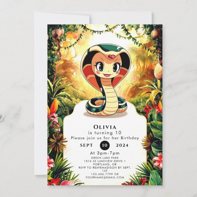 Invitación Pastel Boho Serpiente Cumpleaños (Anverso)