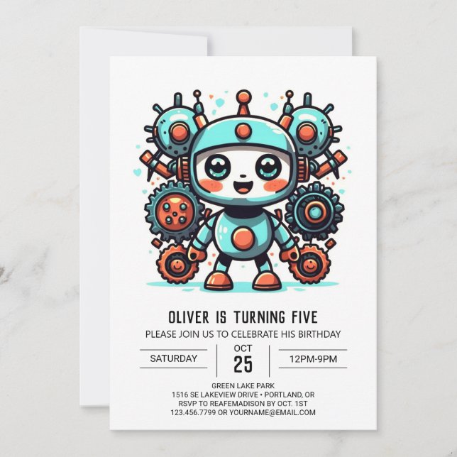 Invitación Pastel Bolts Bohemian Robot Cumpleaños (Anverso)