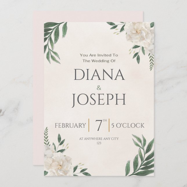 Invitación Pastel  Botanical Wedding Invitation | EditabLE (Anverso / Reverso)