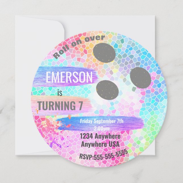 Invitación PASTEL BOWLING BALL bowling, fiesta de cumpleaños (Anverso)