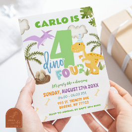 Invitación Pastel Boy Dinosaur 4º Fiesta de cumpleaños