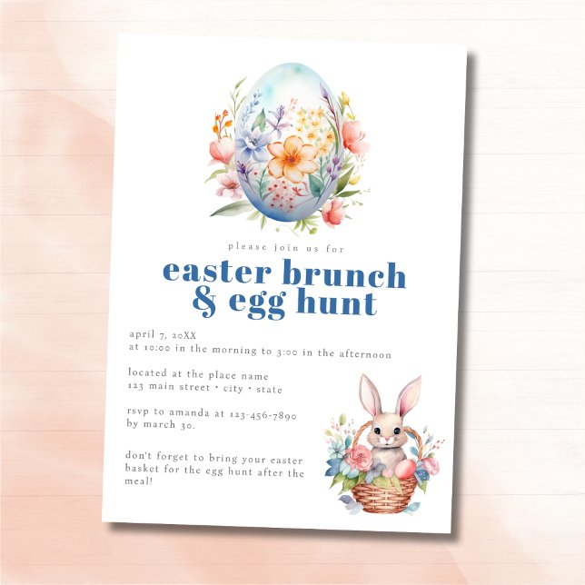 Invitación Pastel Brunch de Pascua y Huevo de Huevo Floral (Subido por el creador)