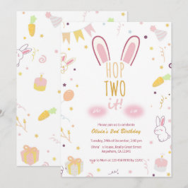 Invitación Pastel Bunny Rosa 2do cumpleaños Hop Dos Invitó