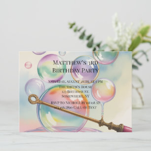 Invitación Pastel Burbujas de Arcoíris Cumpleaños Fiesta