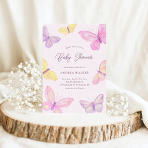 Pastel Butterflies Pink Purple Elegant Baby Shower