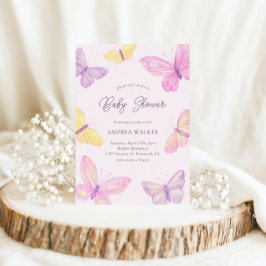 Invitación Pastel Butterflies Pink Purple Elegant Baby Shower