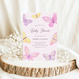 Invitación Pastel Butterflies Pink Purple Elegant Baby Shower