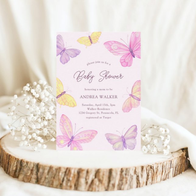 Invitación Pastel Butterflies Pink Purple Elegant Baby Shower (Subido por el creador)