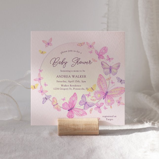 Invitación Pastel Butterflies Pink Purple Elegant Baby Shower (Subido por el creador)