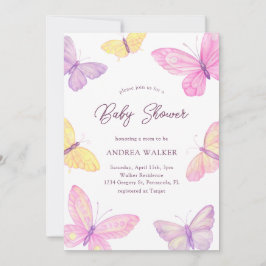 Invitación Pastel Butterflies Pink Purple Elegant Baby Shower