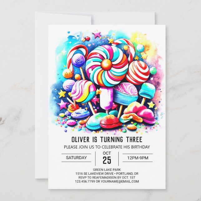 Invitación Pastel Candy Printable Cumpleaños (Anverso)