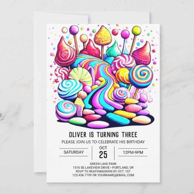 Invitación Pastel Candy Sweet Chocolate Cumpleaños (Anverso)