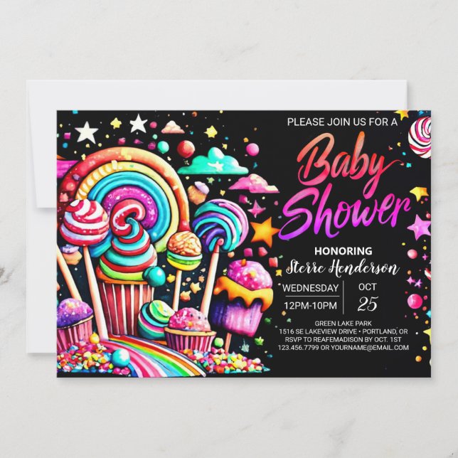 Invitación Pastel Candyland Baby Shower (Anverso)